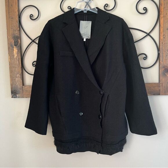 Nataylija Jansone Wool Black Double Breasted Detailed Bottom Blazer Coat EU 40 - Picture 4 of 11